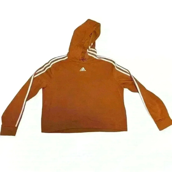 Adidas Hoodie Girls (12-14) Medium Orange White Sweatshirt  Jacket Crop Top - Picture 2 of 6